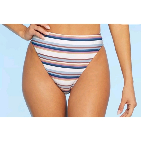 Shade & Shore Striped High Waist extra Cheeky Bikini Bottoms Size XL - Picture 1 of 6